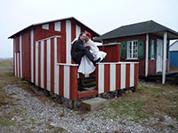 A red striped beach house